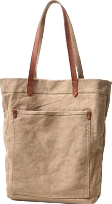 帆布配頭層皮肩背斜背女包 豎款, 卡其色