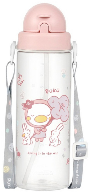 PUKU 藍色企鵝 Tritan滑蓋揹帶吸管水壺 8個月以上, 粉色, 500ml, 1個