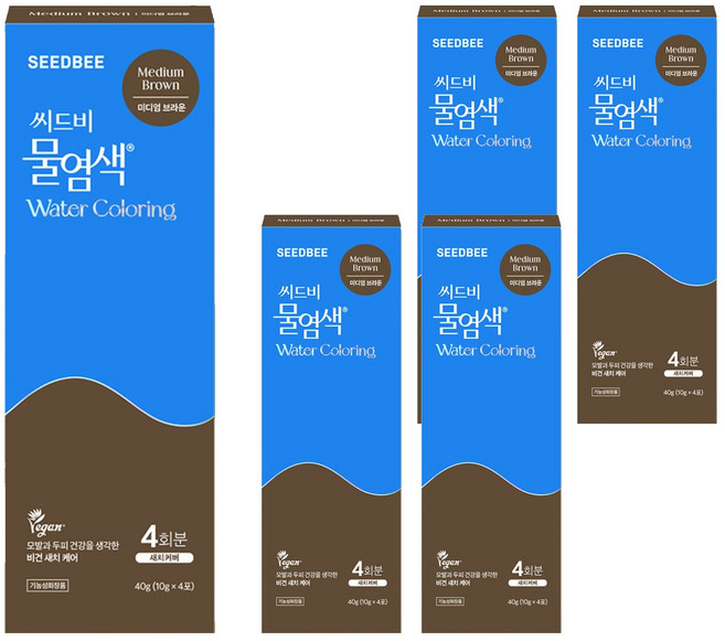 씨드비 프리미엄 물염색 시즌2 염모제 4p, 미디엄브라운, 5개