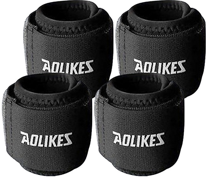 AOLIKES 奧力克斯 羽球護腕 均碼可調節 SBR 彈力魔鬼氈 尺寸: 39.5cm*7.5cm, 黑色, 4個