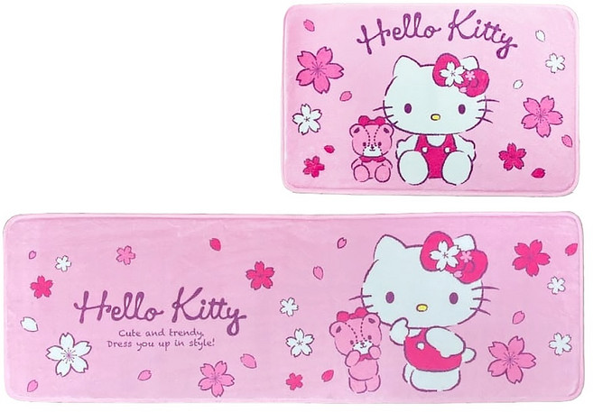 Sanrio 三麗鷗 Hello Kitty 凱蒂貓 浪漫櫻花 L型地墊 2入 印染法蘭絨材質