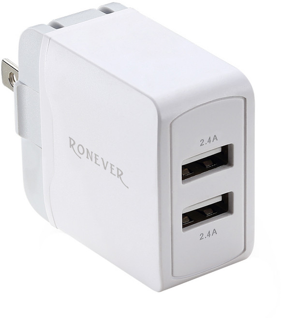RONEVER 2.4A USB雙孔電源供應器, 白色, 1個