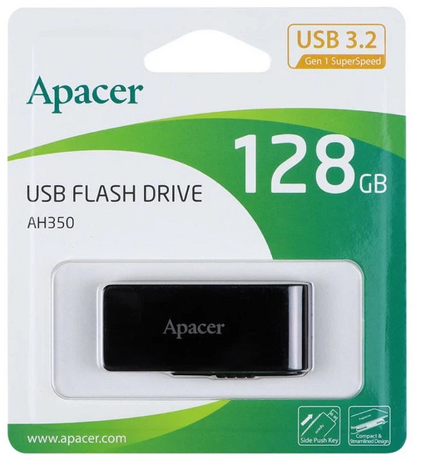 Apacer 宇瞻 3.0伸縮式隨身碟 AH350 黑色, 128GB, 1個
