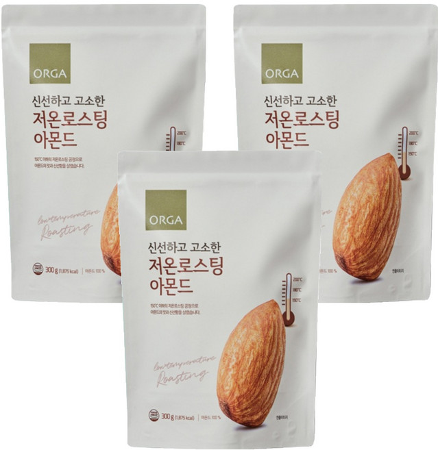 올가홀푸드 저온로스팅 아몬드, 300g, 3개