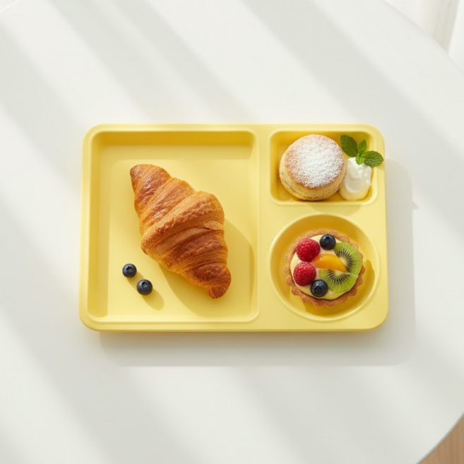 리빙메이트 국산 멜라민 브런치 식판, 파스텔 노랑, 1개