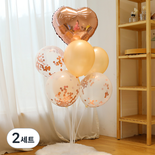 로즈골드 하트 컨페티 풍선꽂이 세트, 혼합색상, 2세트