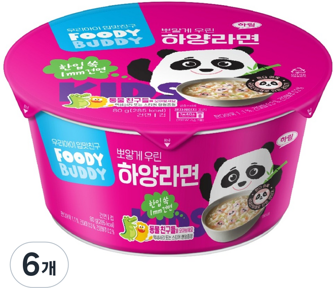 푸디버디 하양 컵라면, 80g, 6개