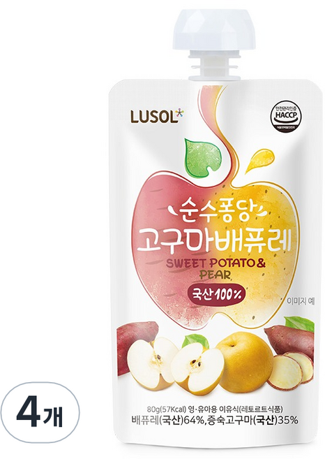 루솔 순수퐁당 고구마배퓨레, 혼합맛(고구마/배), 80g, 4개