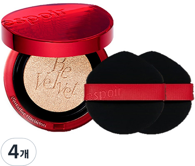 espoir 艾絲珀 Pro Tailor Be Velvet絲絨遮瑕氣墊粉餅正裝 SPF34 PA++ 13g + 粉撲 2個組, 20 Vanilla, 4個