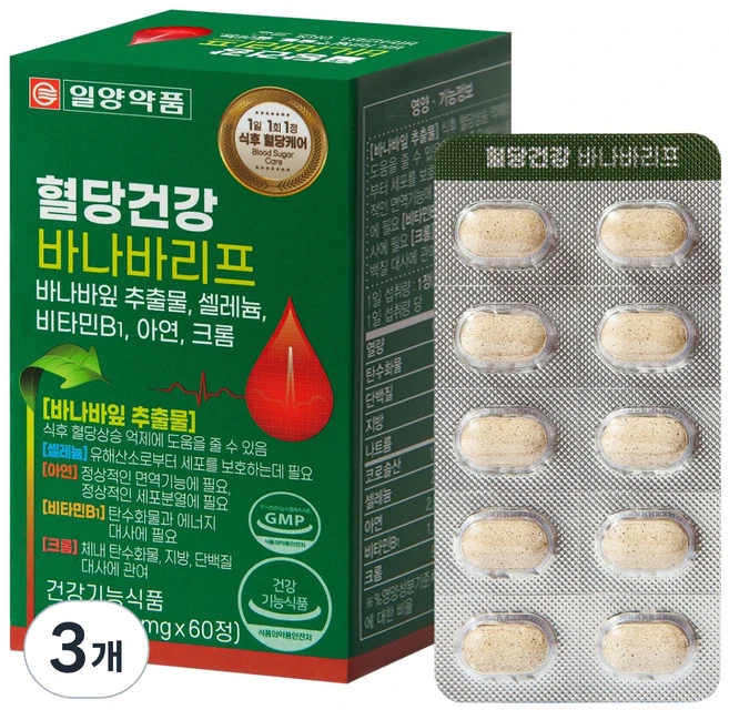 일양약품 혈당건강 바나바리프 영양제, 60정, 3개 - 쿠팡