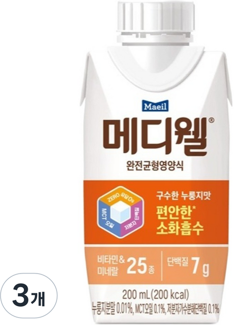 메디웰 구수한 누룽지맛 완전균형영양식, 200ml, 3개