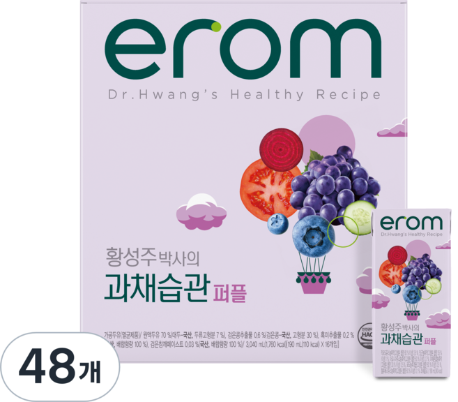 이롬 황성주 과채습관 퍼플 혼합주스, 190ml, 48개