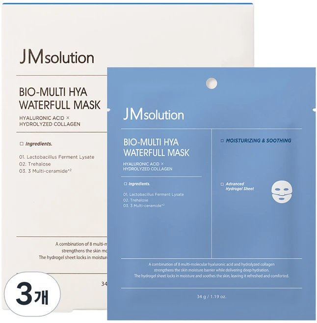 제이엠솔루션 바이오 멀티 히아 워터풀 마스크 팩 34g, 3개, 4개입 - 쿠팡