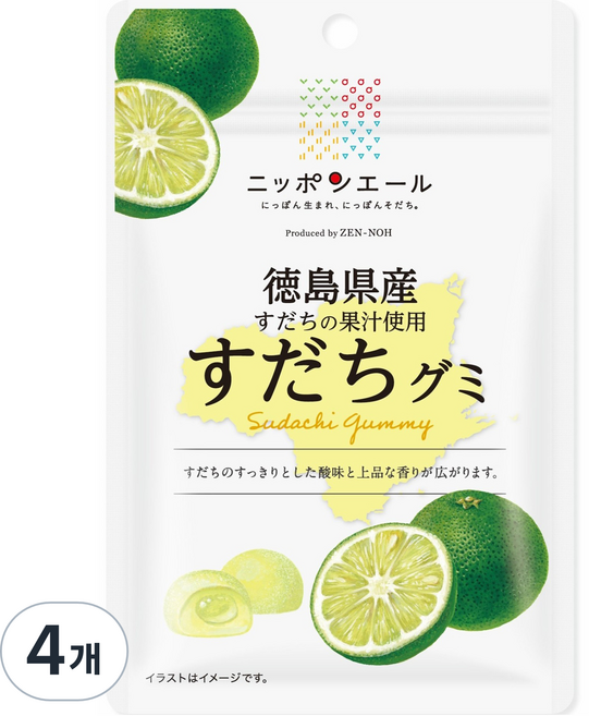 닛폰에일 JA전농젤리 토쿠시마 수다치 구미, 40g, 4개