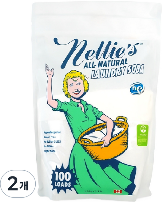 넬리 100회 쓰는 소다 분말세제 리필, 1.5kg, 2개