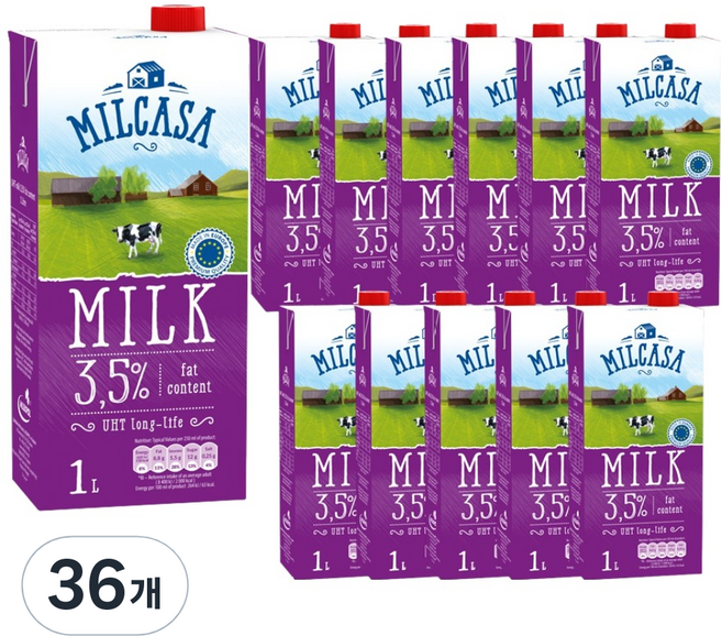 MLEKPOL 밀카사 멸균우유 3.5%, 1L, 36개