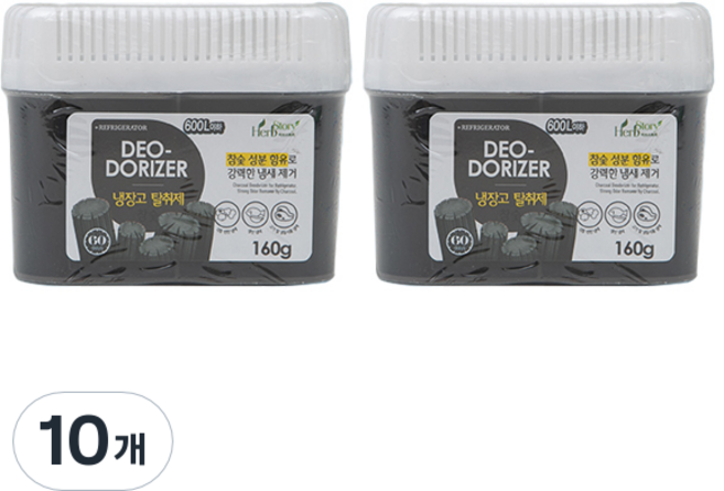 허브스토리 냉장고 탈취제 참숯 본품, 160g, 10개