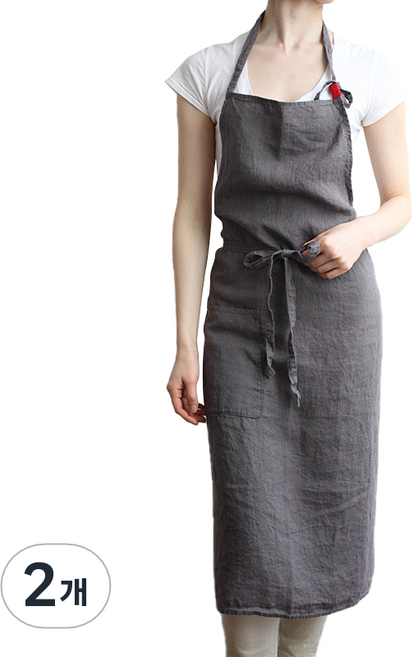린넨 원피스 앞치마, 차콜그레이, 2개