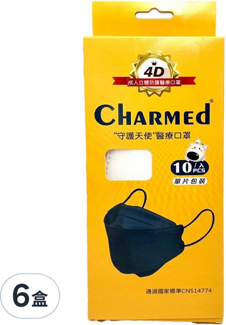 Charmed 昌明生技 守護天使立體口罩 成人用 KF94, 天使白, 10片, 6盒
