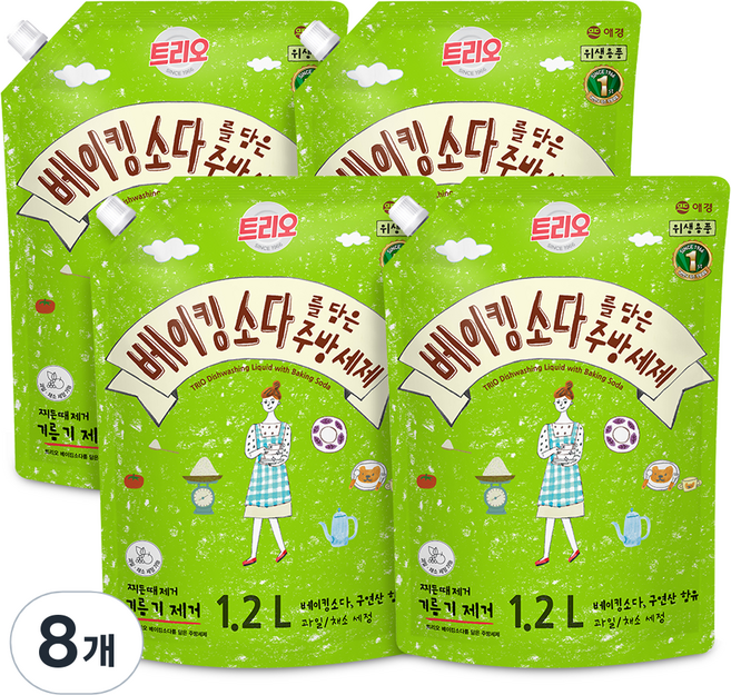 트리오 베이킹소다를 담은 주방세제, 1.2L, 8개