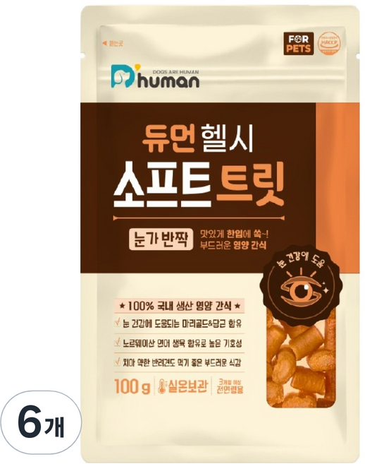 듀먼 강아지 헬시 소프트 트릿 눈가반짝, 연어, 100g, 6개