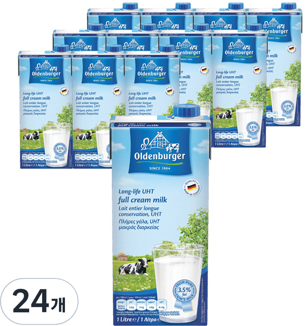 올덴버거 멸균우유 3.5퍼센트, 1L, 24개