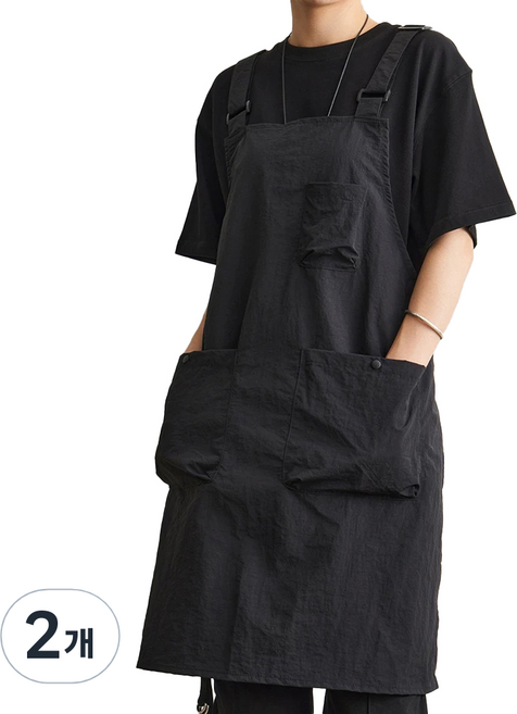 다퍼남 오버사이즈 핏 멜빵 앞치마, 블랙, 2개