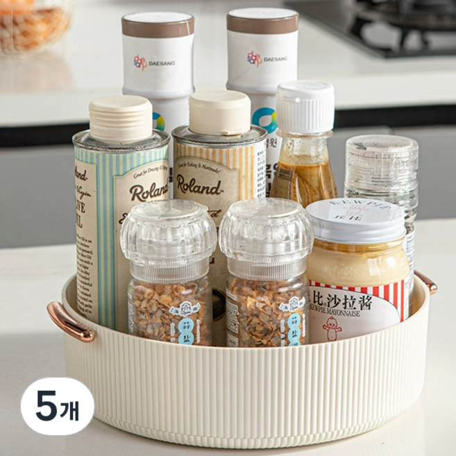 해피위더스 화장대 다용도 회전형 정리함, 베이지, 5개