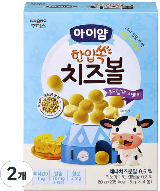 아이얌 일동후디스 한입쏙 치즈볼, 60g, 2개, 치즈맛