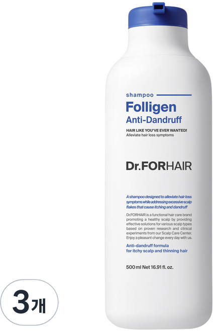 닥터포헤어 비듬각질케어 폴리젠 비듬 개선 샴푸, 500ml, 3개