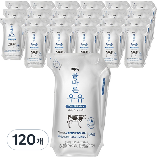 비락 올바른 우유, 180ml, 120개