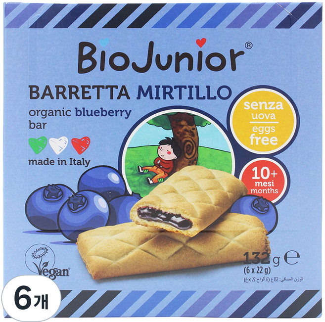 바이오주니어 유아용 유기농 블루베리 바, 132g, 6개
