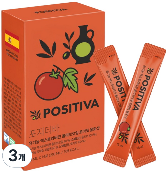 포지티바 유기농 올리브오일 토마토 올토샷 스틱 14p, 3개, 210ml