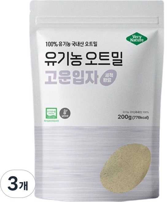 베리네이처 잡곡 유기농 오트밀 고운입자, 200g, 3개