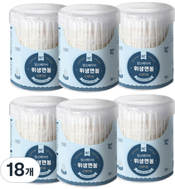 맘스베이비 신생아용 면봉, 300개입, 18개