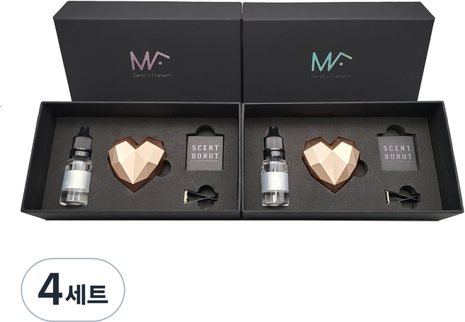 엠퓨처 차량용 하트 방향제 매트 로즈골드 2p + 오일 15ml x 2p + 3cm 클립 2p + 오일솜 2p, 오일(아쿠아아이스), 4세트