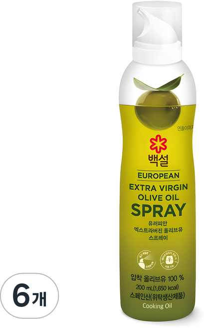백설 유러피안 엑스트라버진 올리브유 오일 스프레이, 200ml, 6개
