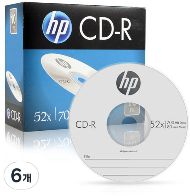 HP CD-R 52X 700MB 슬림 케이스 10p, 6개