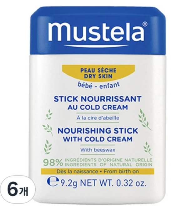 무스텔라 유아용 너리싱 스틱 위드 콜드 크림, 9.2g, 6개 - 쿠팡