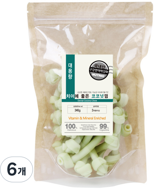 뉴트리오 대용량 애견용 치아에 좋은 껌, 코코넛, 340g, 6개