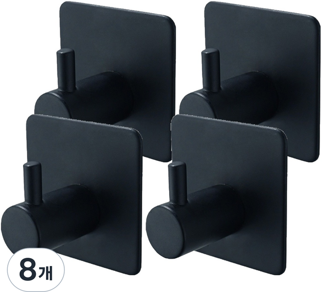 피어니스트 무타공 스틸 다용도 접착식 걸이, 블랙, 8개
