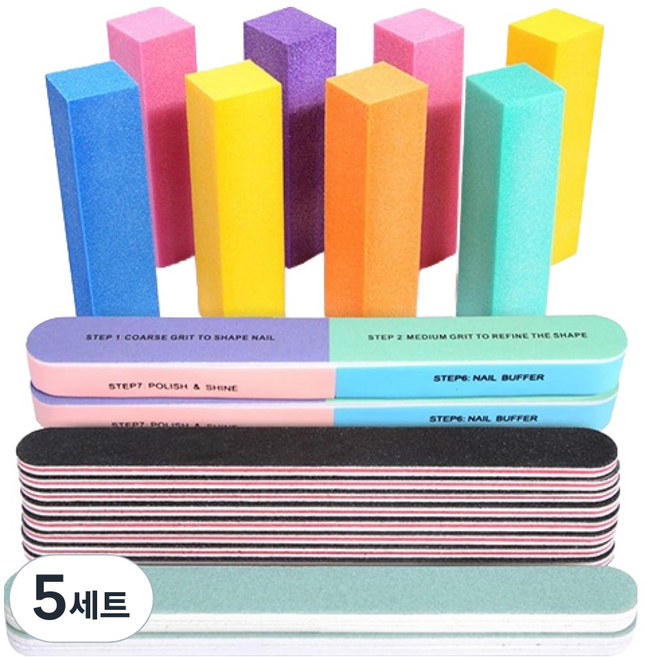 OON 우드 파일 샌딩 버퍼 블록 8p + 블랙 네일 파일 8p + 연두색 쿠션보드 2p + 7면 버퍼 2p 세트, 랜덤 발송 + 혼합색상, 5세트