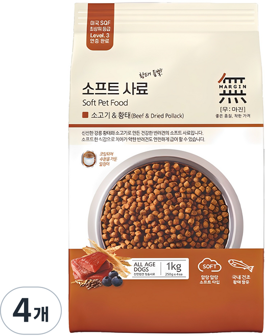 무마진 생후 3개월 이상 강아지 소프트사료, 황태+소, 1kg, 4개