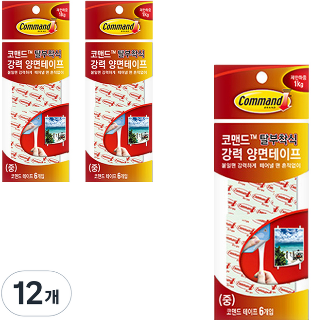 3M Command 無痕 3M 補充膠帶 中型 6入, 12個, 白色