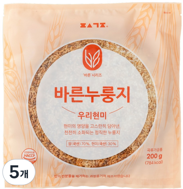 편식공장 바른누룽지 우리현미, 200g, 5개