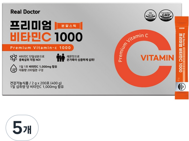리얼닥터 프리미엄 비타민C 1000 분말스틱, 200회분, 5개