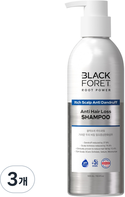 블랙포레 루트파워 가려운 두피 비듬 탈모증상완화 샴푸, 500ml, 3개