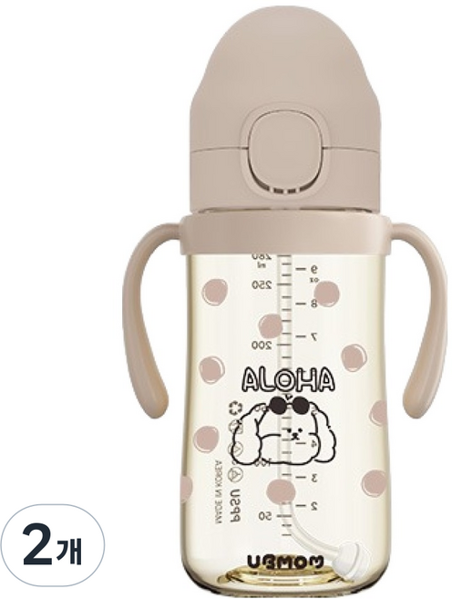 유비맘 유아용 알로하몽이 빨대컵, 280ml, 2개, 초코