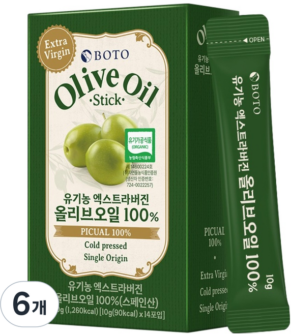 보뚜 유기농 엑스트라 버진 올리브오일 100%, 140g, 6개