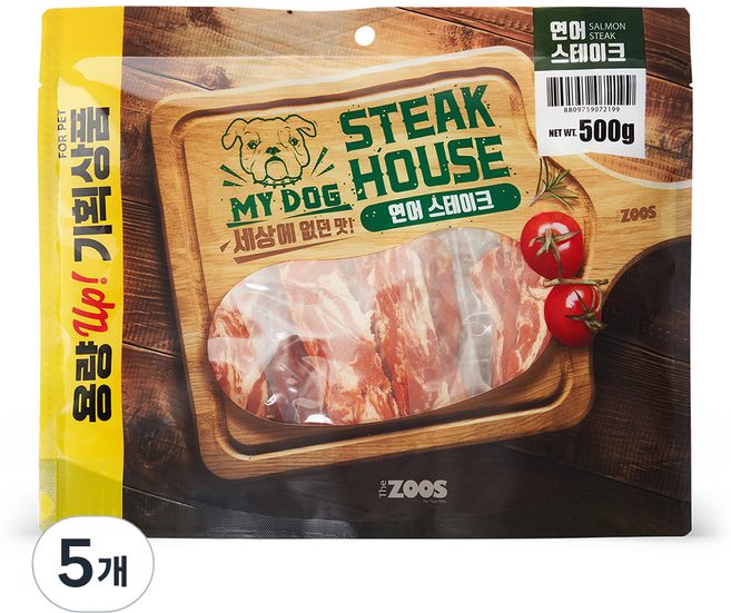 마이독스테이크하우스 강아지 스테이크타입 간식 500g, 5개, 연어